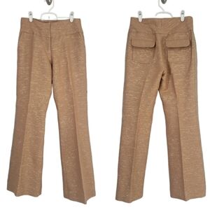 Tracy Reese Gold & Tan Wool Tuxedo Trousers High Waist Wide Leg Womens 8